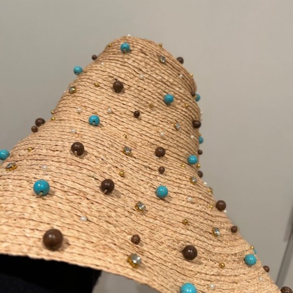NWT Lele Sadoughi Turquoise Embellished Straw Sun Hat Natural One Size main image 8